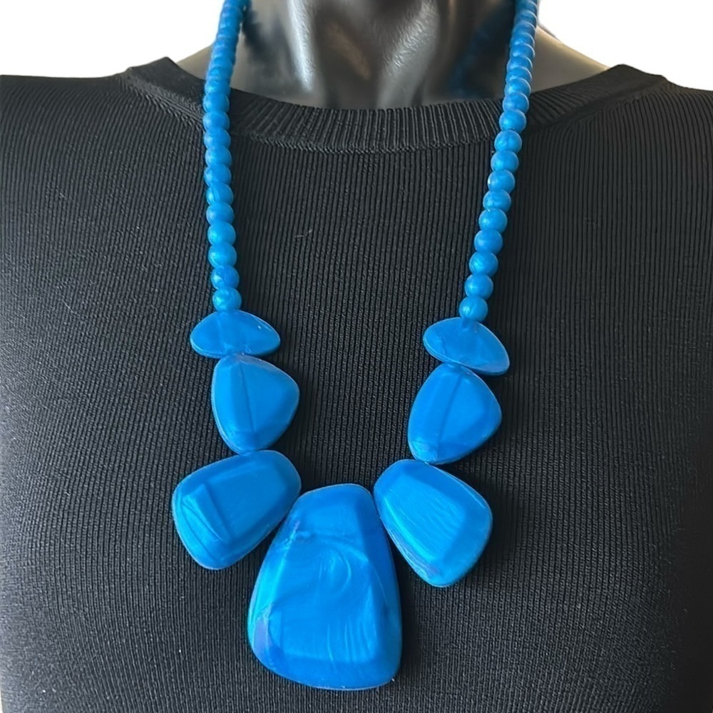 Cerulean Blue Neoprene Silicone Rubber Beaded Necklace